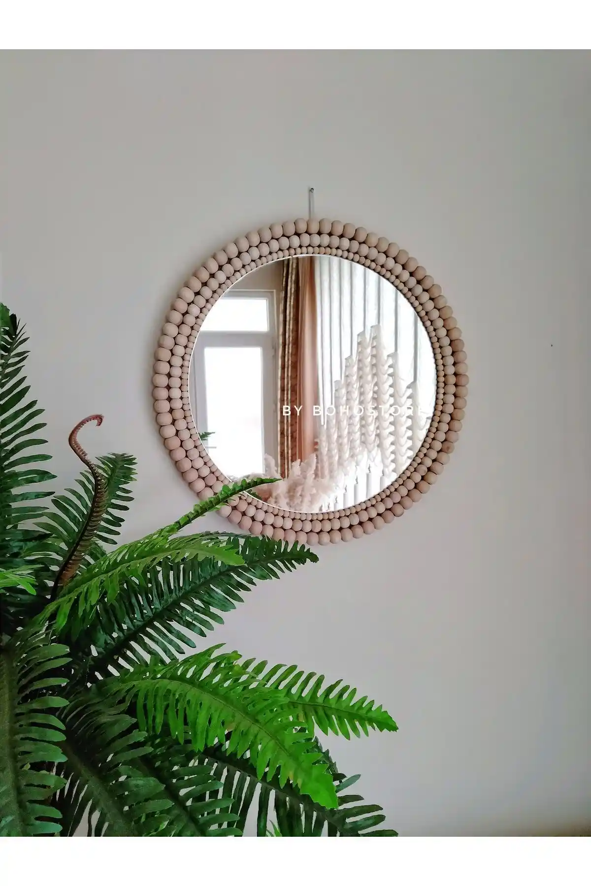 BOHEM Ahşap Boncuklu Ayna: Modern ve Şık Tasarım ve Fonksiyon