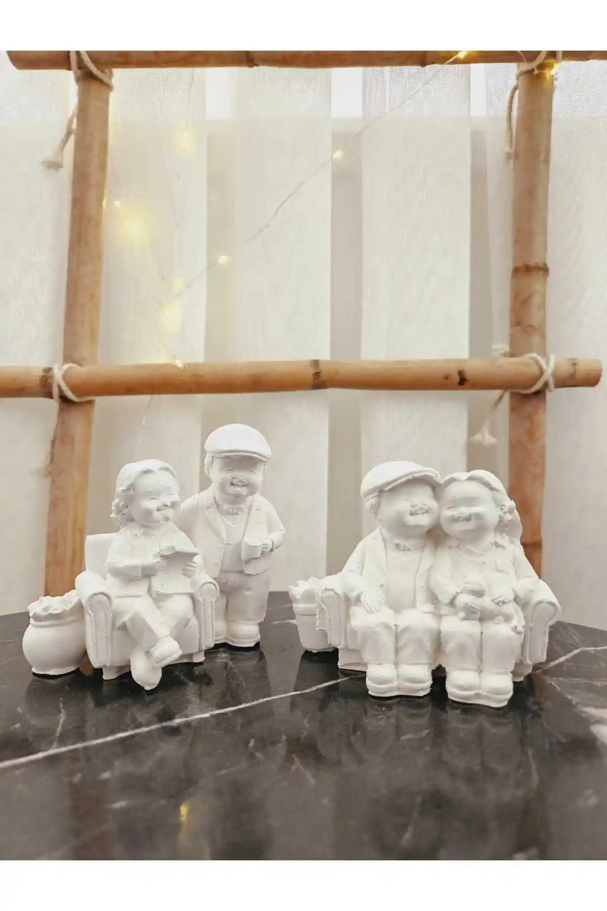 DNZ DEKOR Minimal 2'Li Yaşlı Çift Biblo Seti ile Eşsiz Bir Dekorasyon Deneyimi