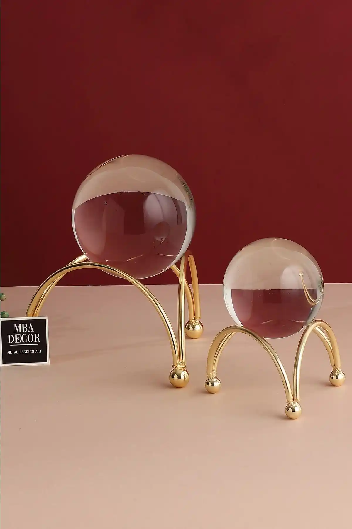 MBA Decor Metal Bending Art İkili Gold Kristal Cam Küre Seti ile Mekânınızı Güzelleştirin