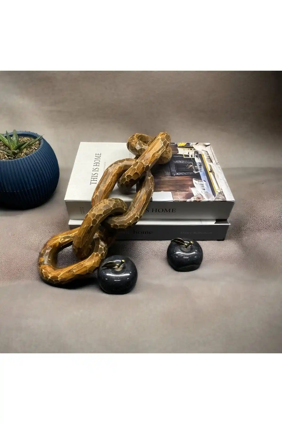 ZS KONSEPT Ahşap Beş Halkalı Eskitme Dekor Zinciri ile Mekânınızı Şıklıkla Tamamlayın