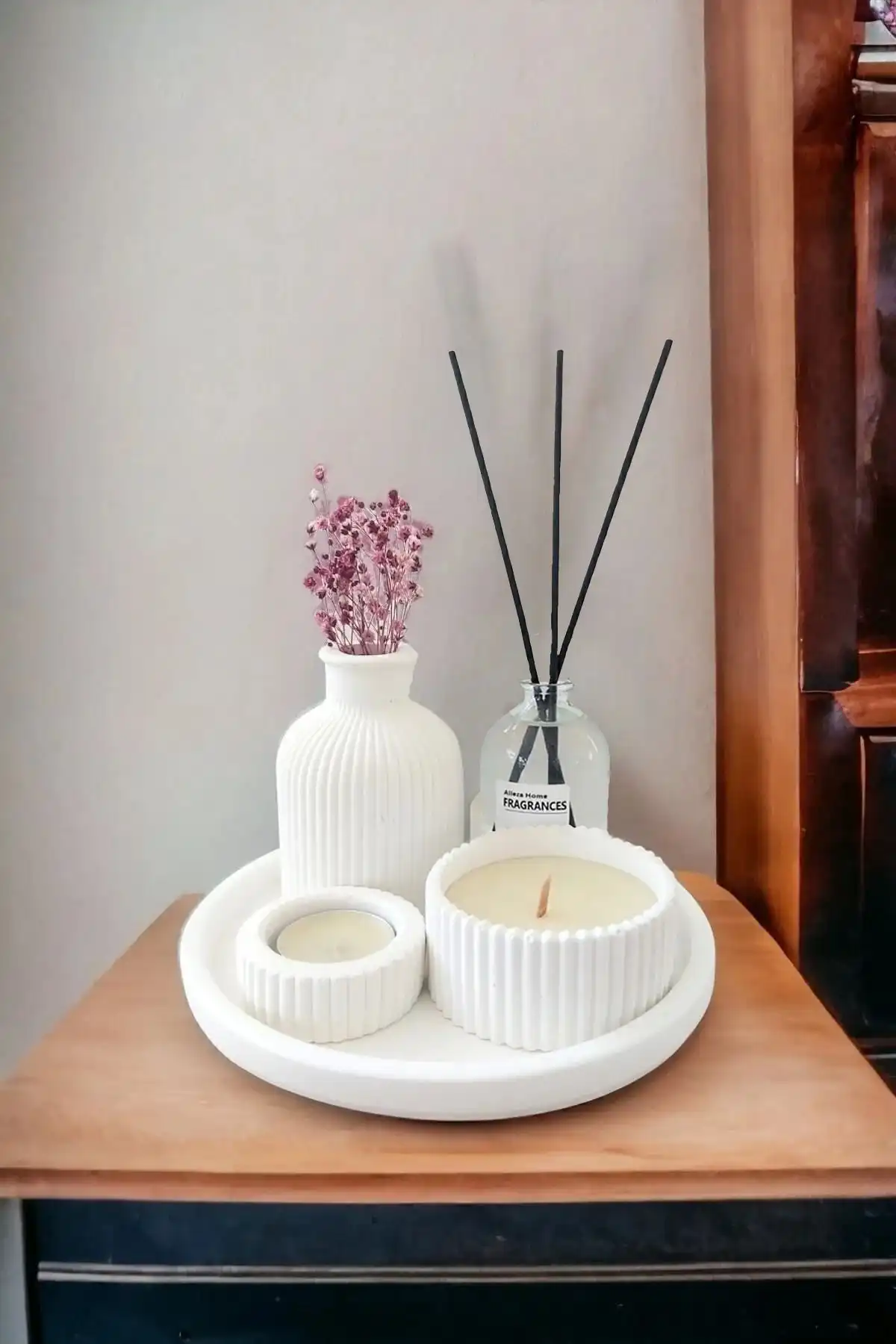 ALLEZA HOME Dekoratif Minyatür Vazo ve Soft Koku Mumlu Set ile Mekanlarınıza Şıklık Katın