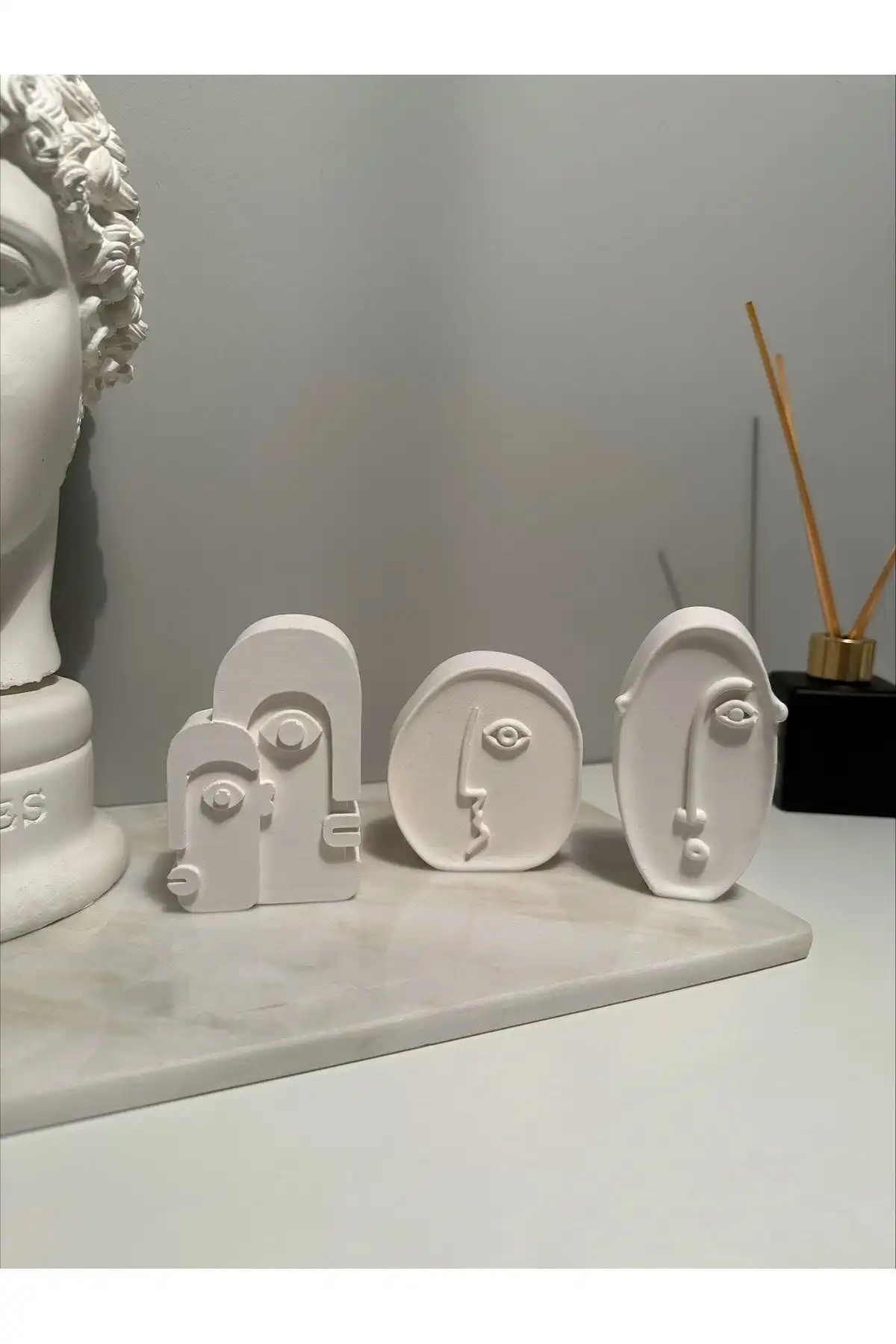 Bautinq Store İskandinav Minimal Face 3'lü Beton Obje ile Modern Dekorasyon