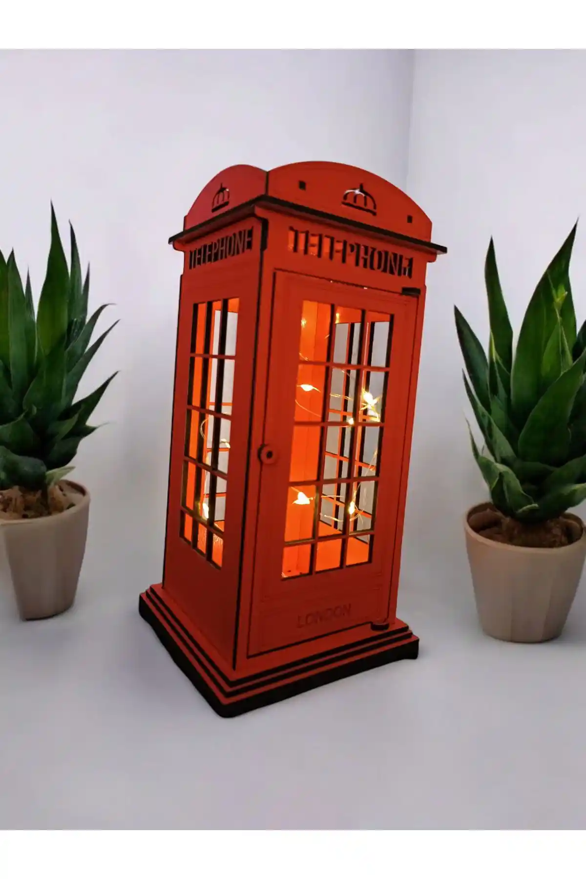 GHY Ahşap Dekoratif Işıklı London Telefon Kulübesi: Şık ve Fonksiyonel Tasarım