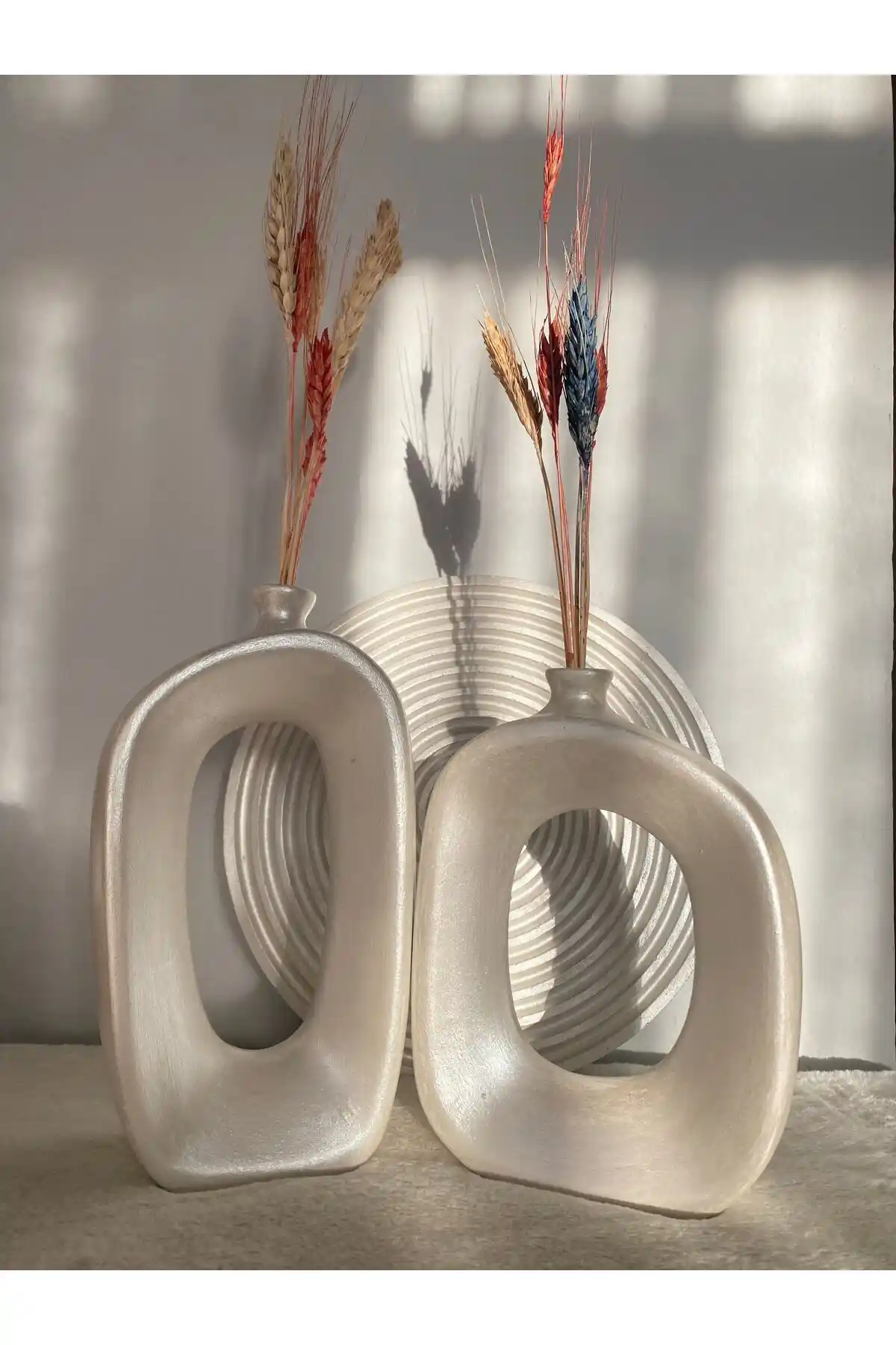 MOMİKO TASARIM 3'lü Beton Sedefli Vazo Seti ile Modern Dekorasyonunuzu Tamamlayın