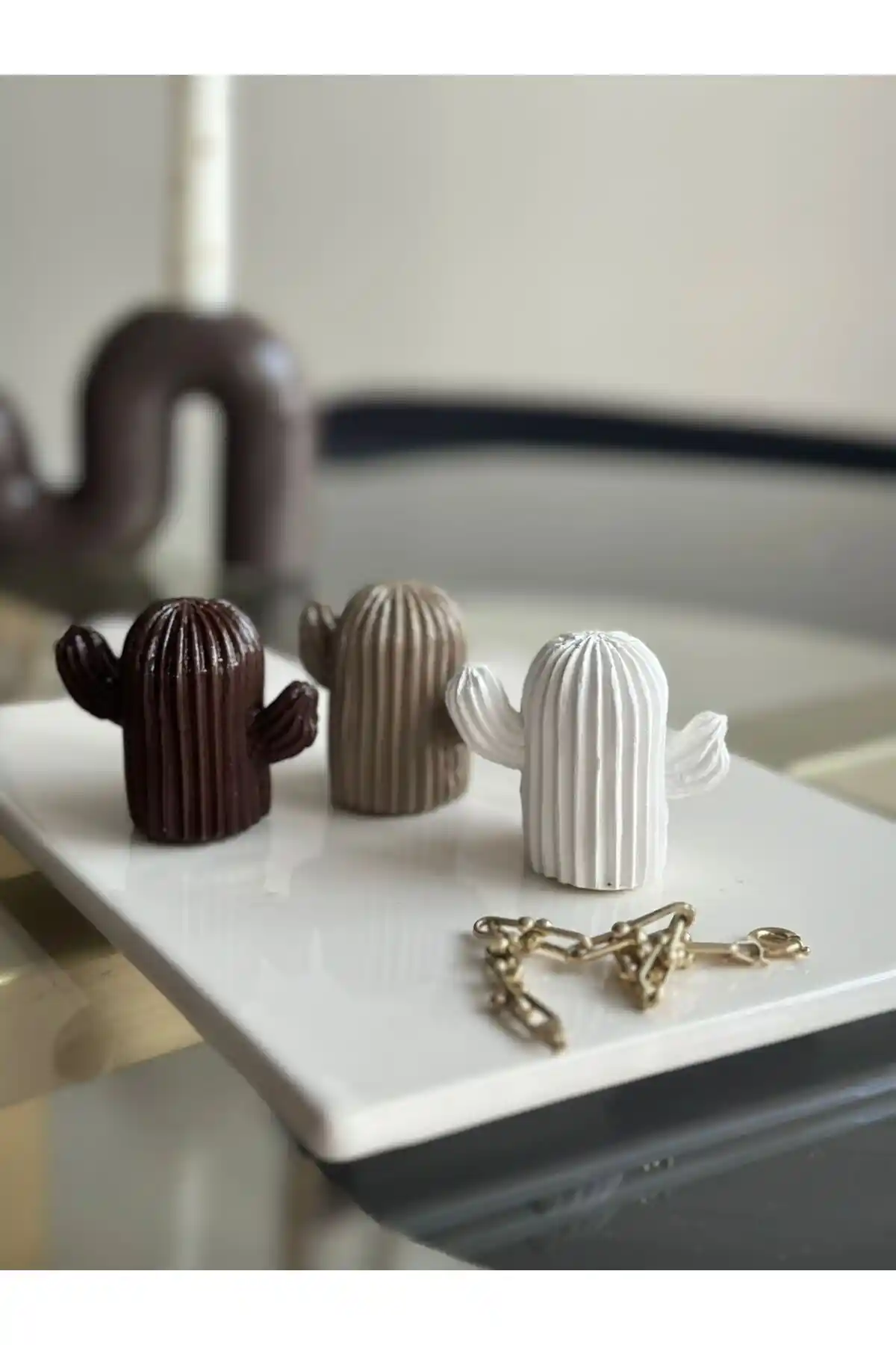 Amber Stüdyo Dekoratif 3'lü Kaktüs Biblo Seti ile Evlerinizi Süsleyin