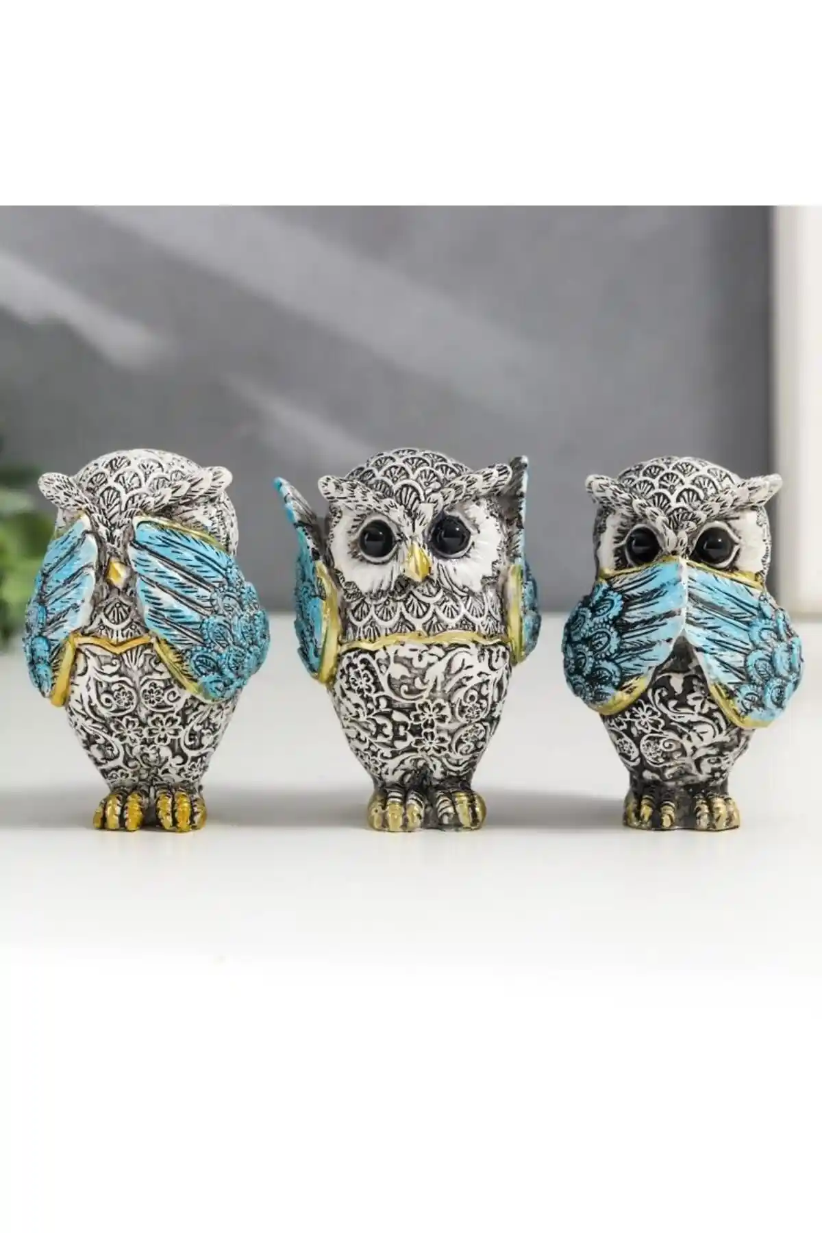 Rustik Temalı 3'lü Baykuş Biblo Heykel Seti ile Evinizi Süsleyin