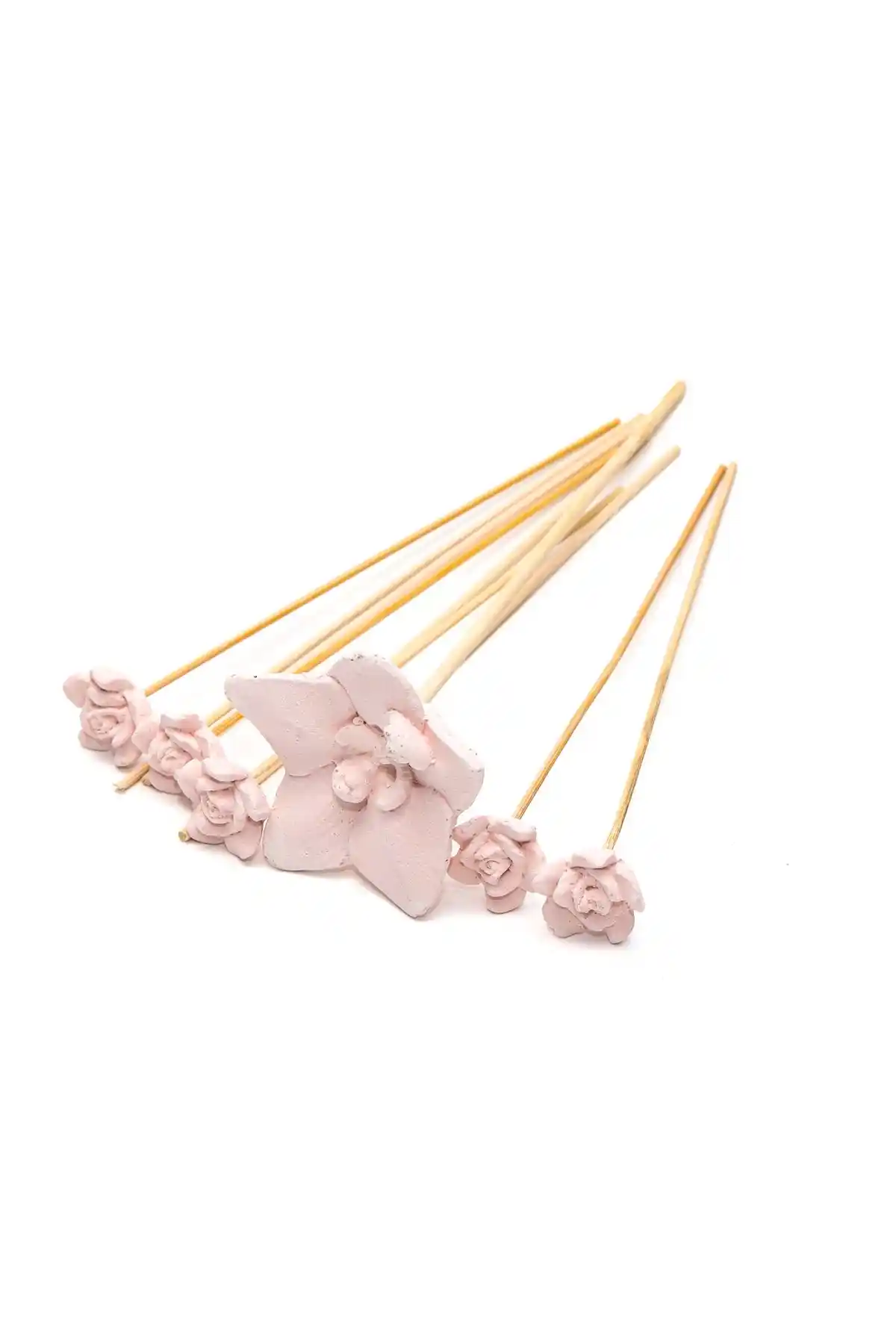 Missi Pembe Çiçek Taşlı 12'li Doğal Bambu Kamış Seti ile Evlerinizi Şıklaştırın