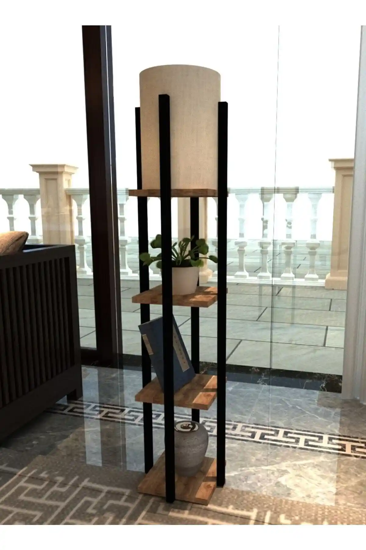 Olea Pine Raflı Lambader: Estetik ve Fonksiyonel Aydınlatma Ürünü