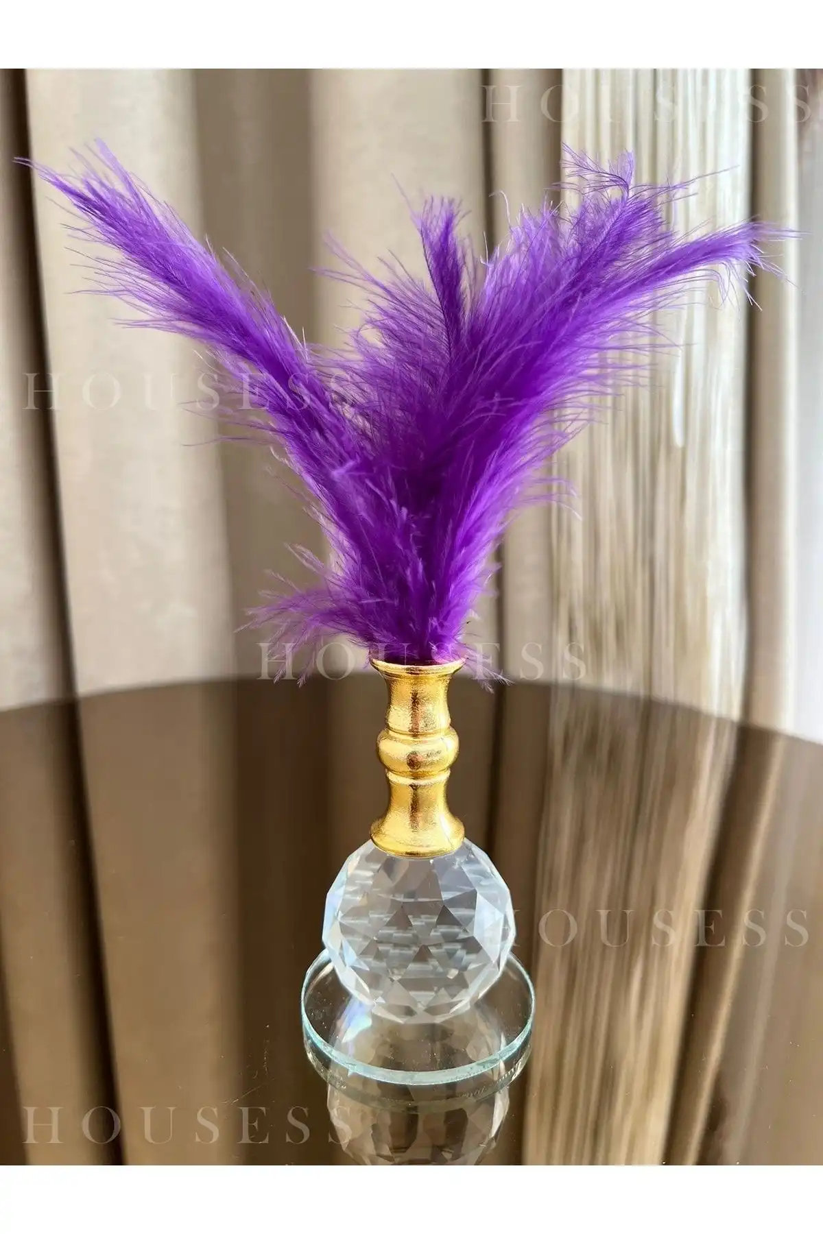 Housess Mor Tüylü Gold Kristal Top Tüylük Dekor Biblo: Modern ve Şık Seçenek