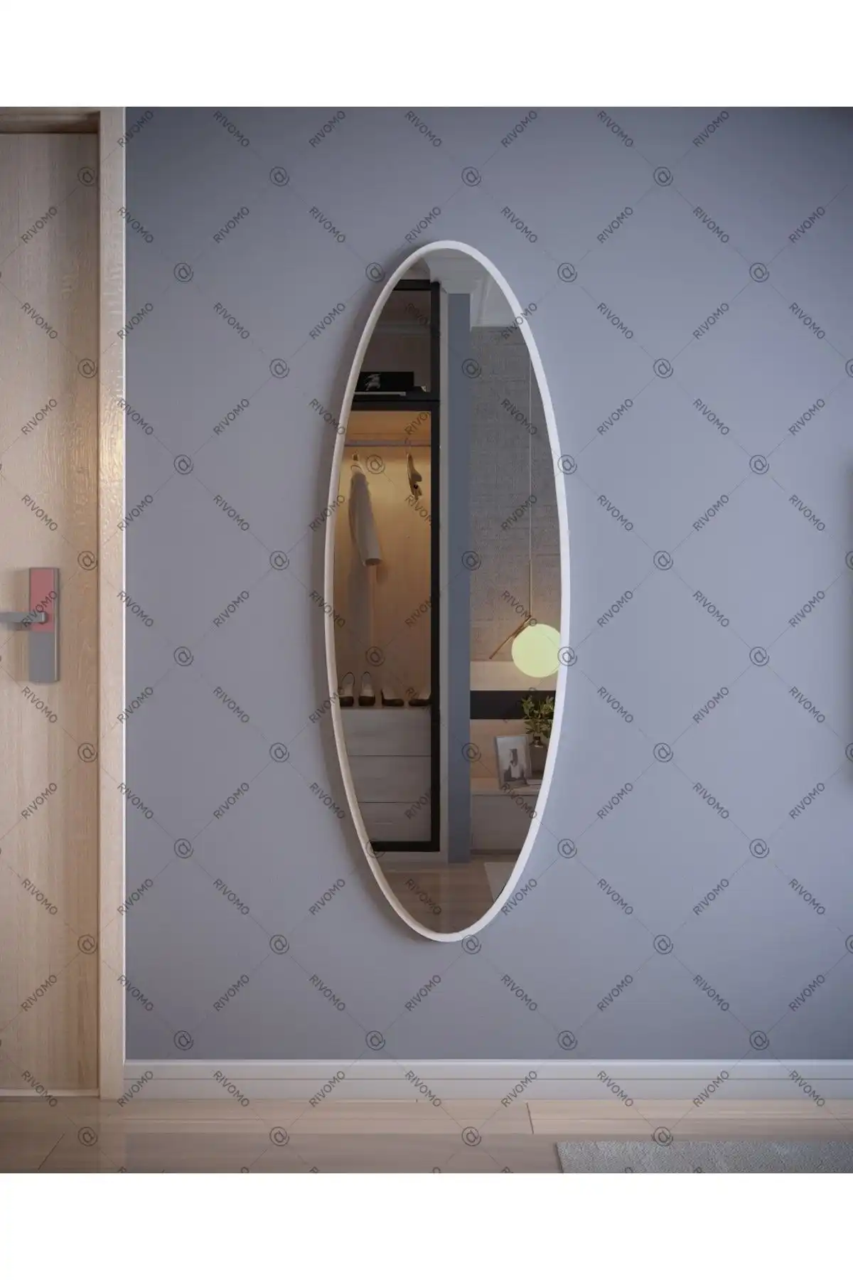 Rivomo Beyaz Elips 120x40 Dekoratif Boy Aynası: Şık ve Kullanışlı Tasarımı