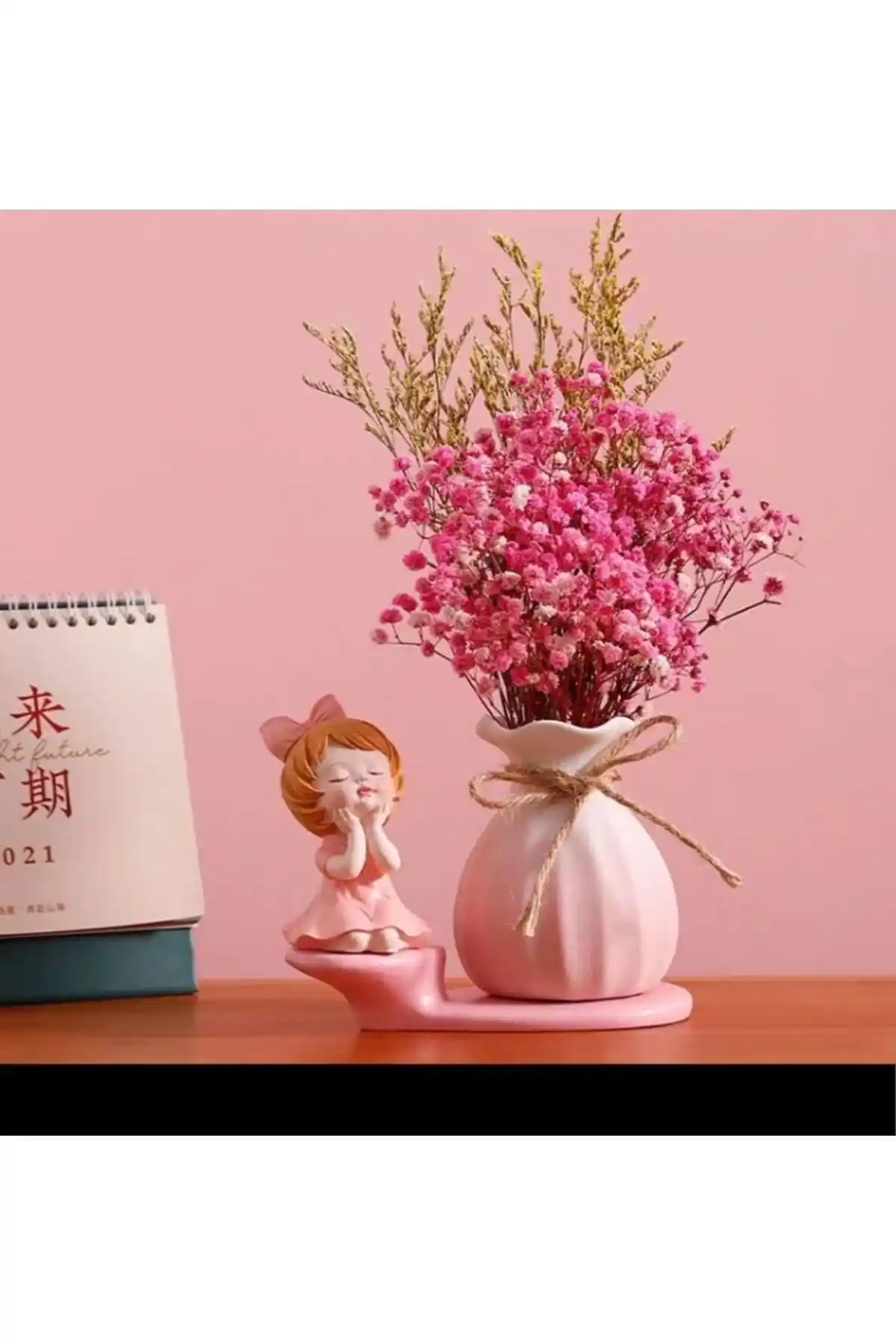 FLORADA Yeni Şirin Minnoş Kız ve Vazo Dekoratif Set ile Ev Dekorasyonunuzu Yenileyin