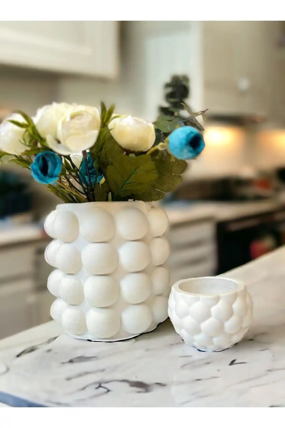 Aymumi Home 2'li Büyük ve Küçük Bubble Beton Vazo Seti ile Modern Dekorasyon