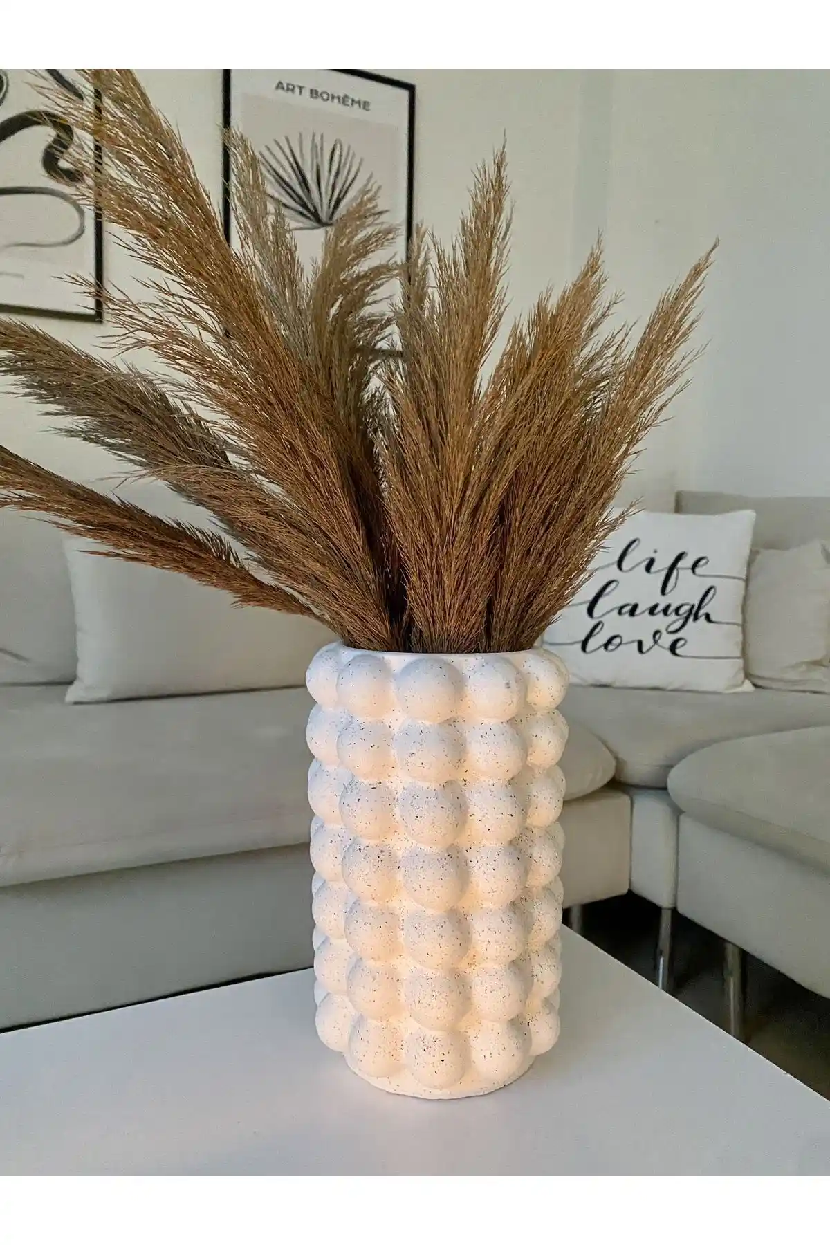 Elfido Bubble Büyük Boy Beyaz Granit Efekt Vazo ile Zarif Dekorasyon