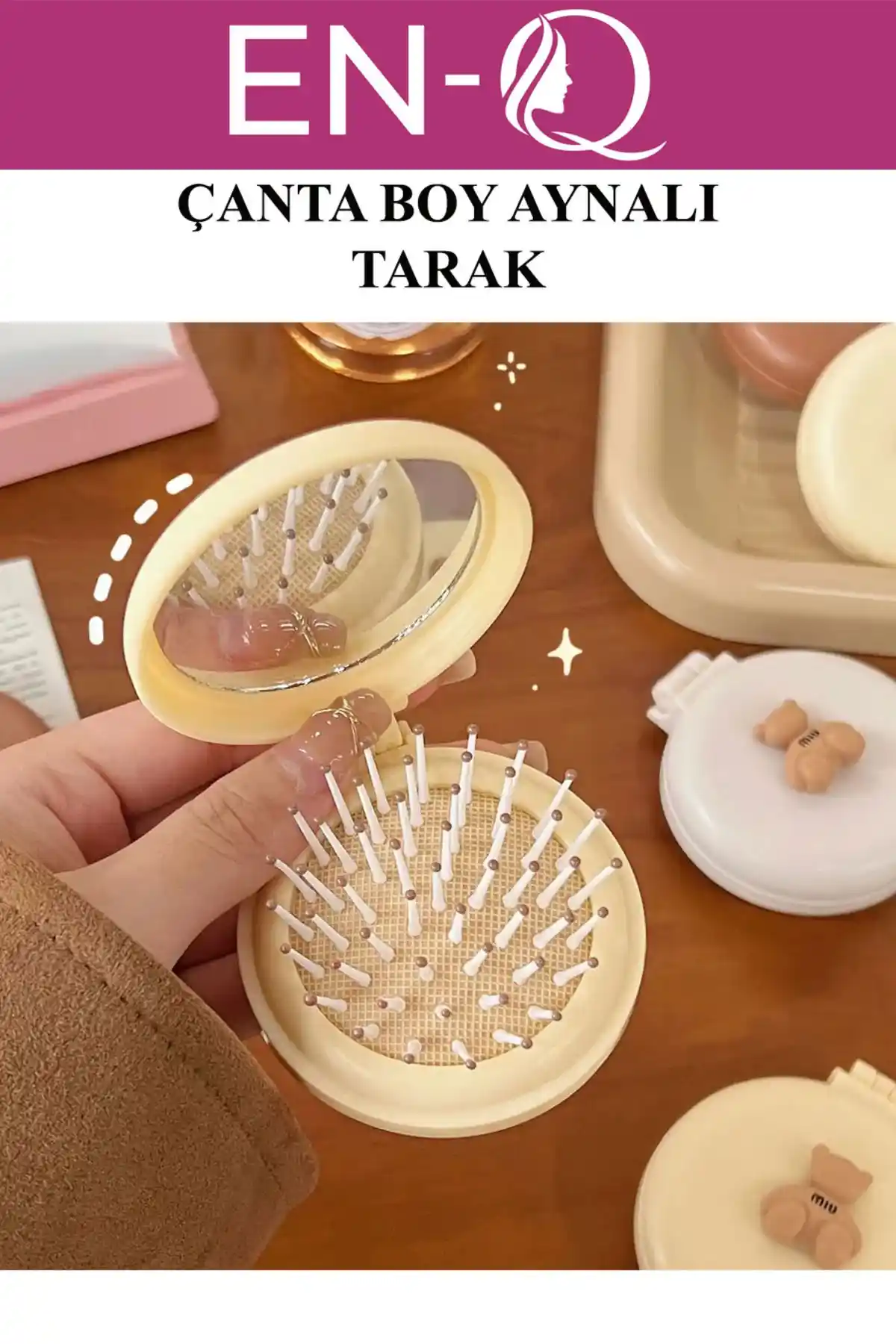 ENQ Sevimli Katlanır Çanta Boy Aynalı Tarak: Fonksiyonel ve Şık Aksesuar