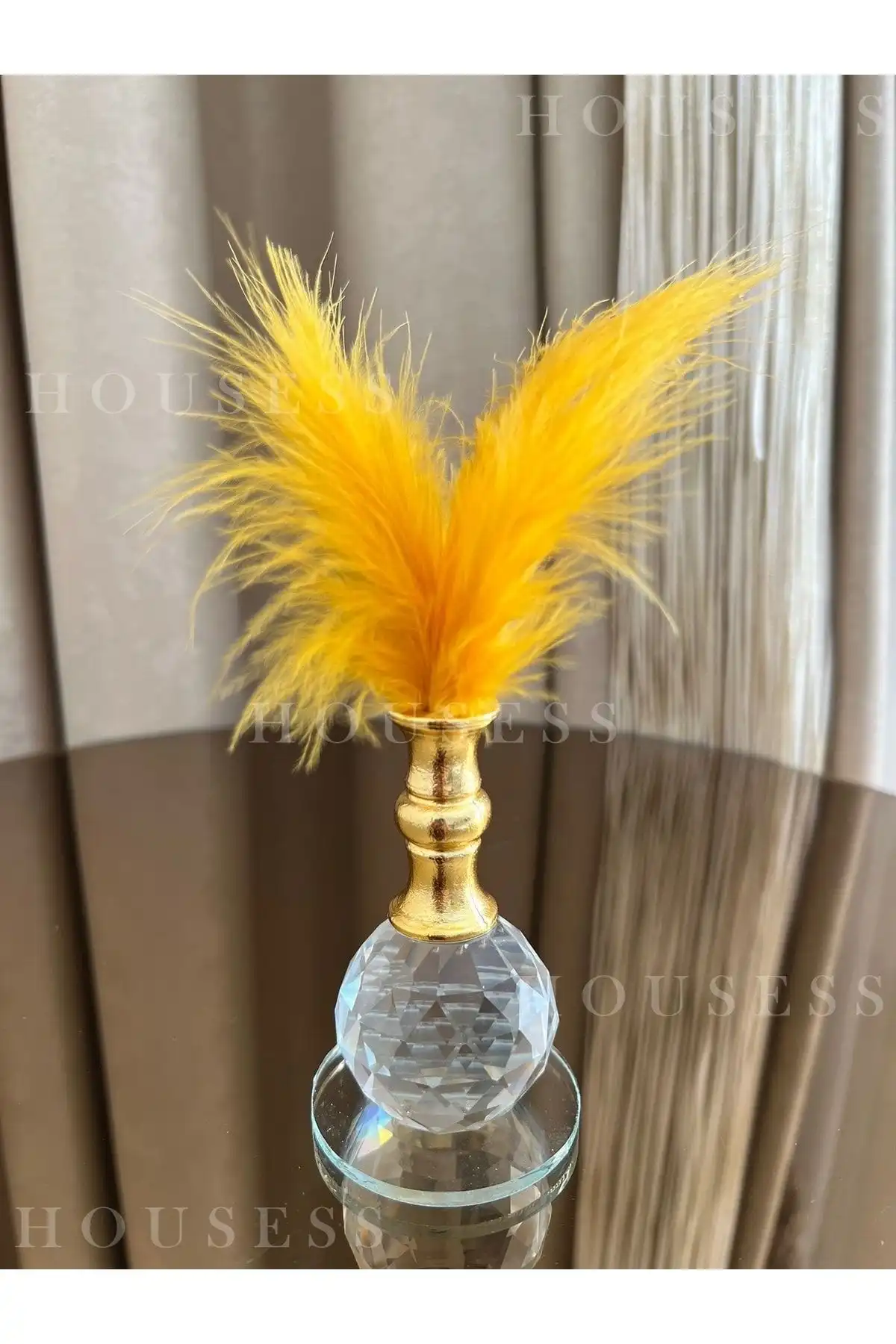Housess Sarı Tüylü Gold Kristal Top Tüylük Dekor Biblo Süs ile Modern Mekanlar