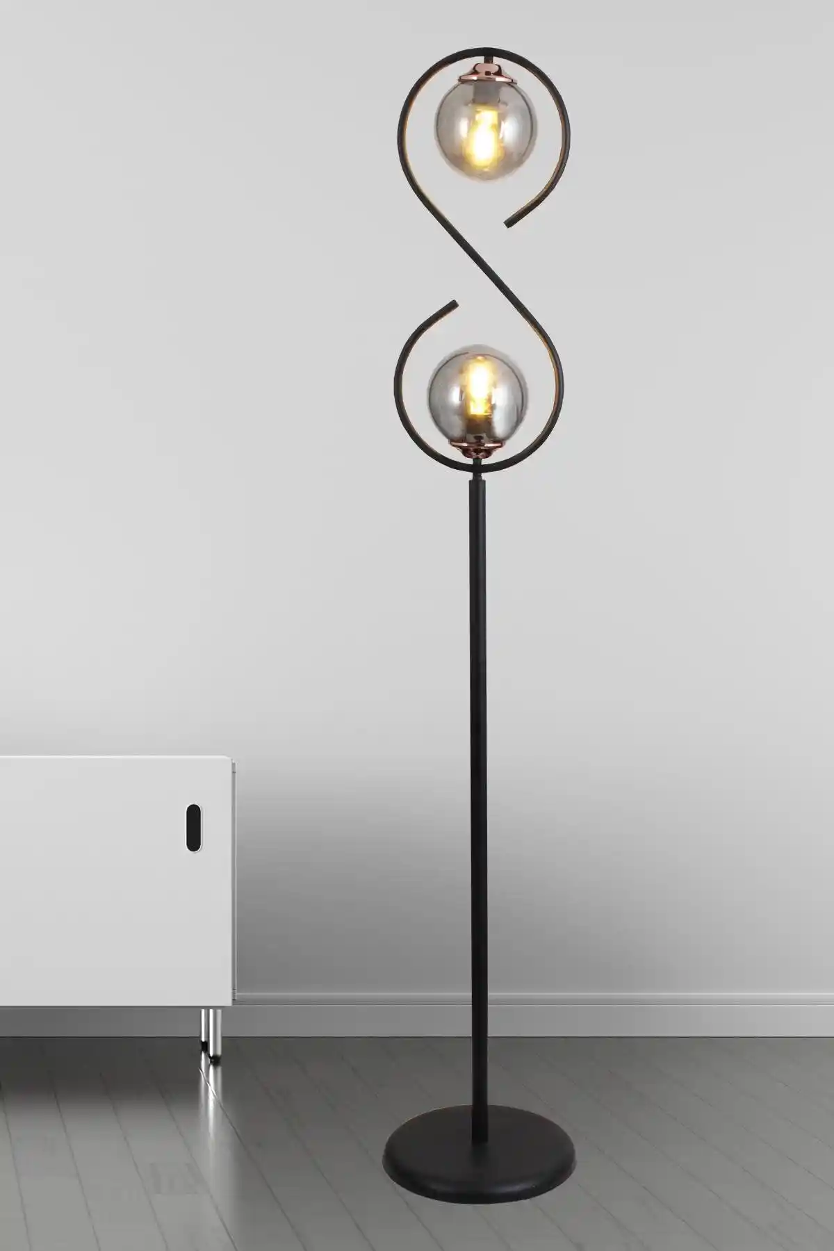 Taşcan Aydınlatma Sonsuz 2 Li Siyah Bakır Lambader ile Modern Aydınlatma