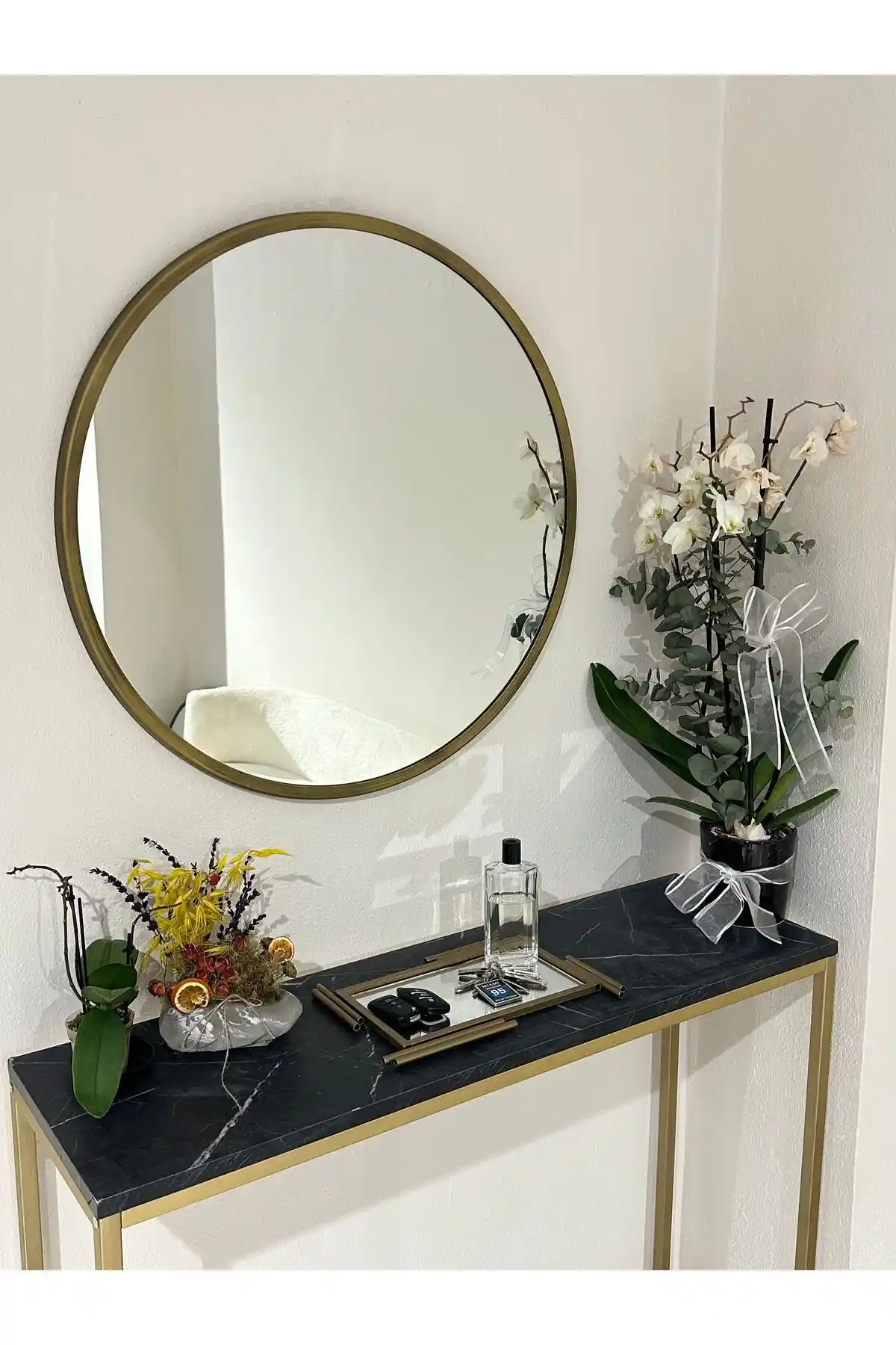 Ersan Dizayn Metal Çerçeve Pirinç Eskitme Ayna ile Evinize Estetik Katın