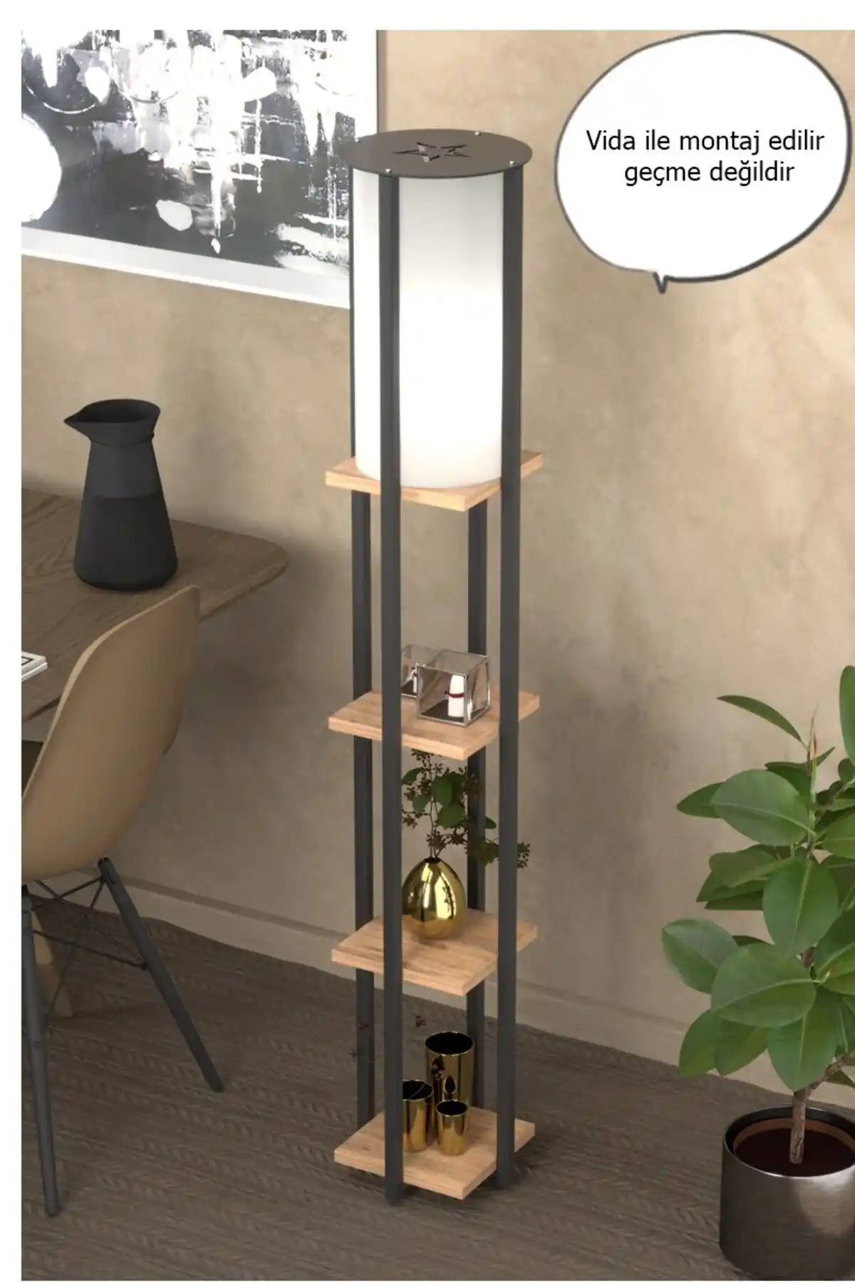 Genel Markalar Yıldızlı Raflı Kitaplıklı Atlantik Çam Lambader 4001A: Estetik ve Fonksiyonel Aydınlatma Çözümü