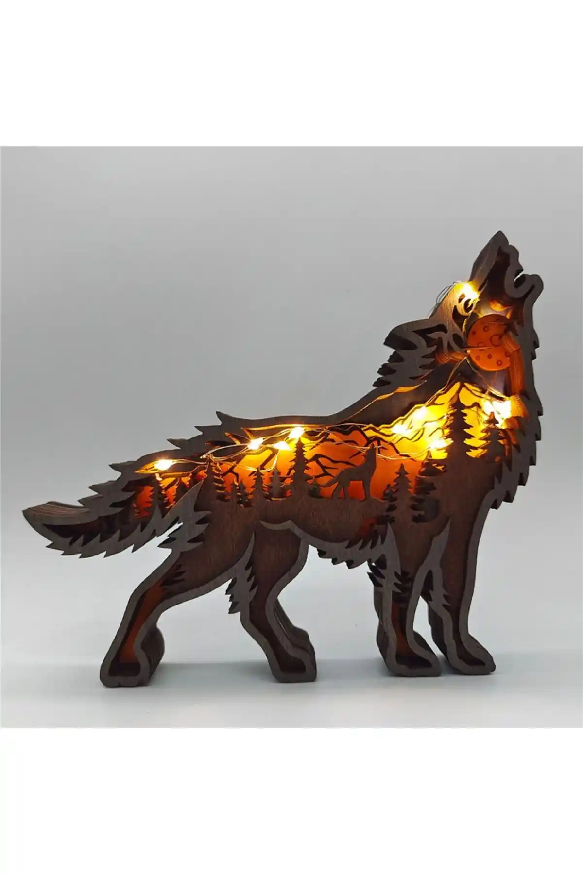 GHY Ahşap Dekoratif 3D Kurt Figürlü Işıklı Masa Süsü Biblo Hakkında Bilgi