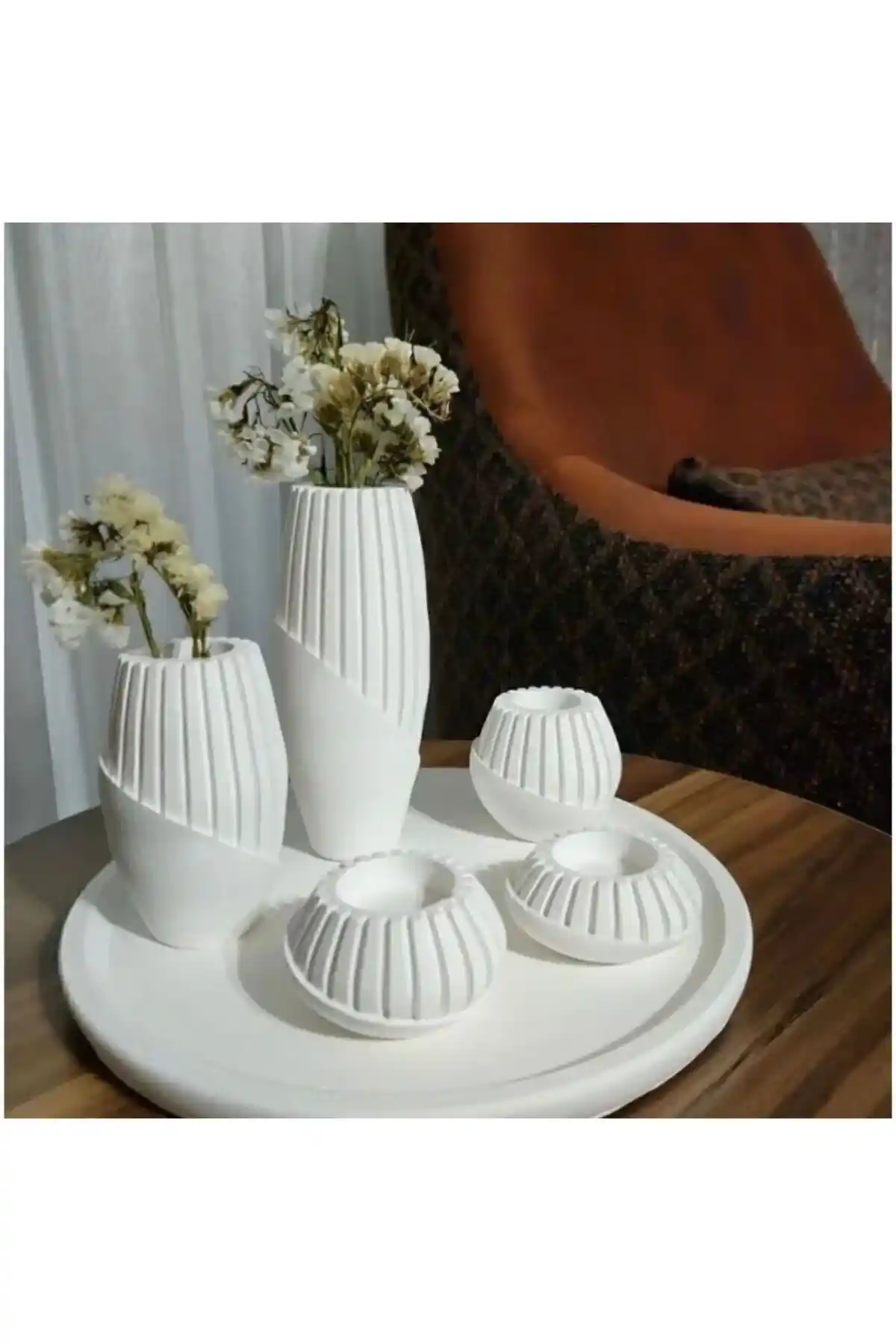 HG MODA Özel Tasarım Kokulu Taş Vazo ve Mumluk Seti ile Evinize Şıklık Katın