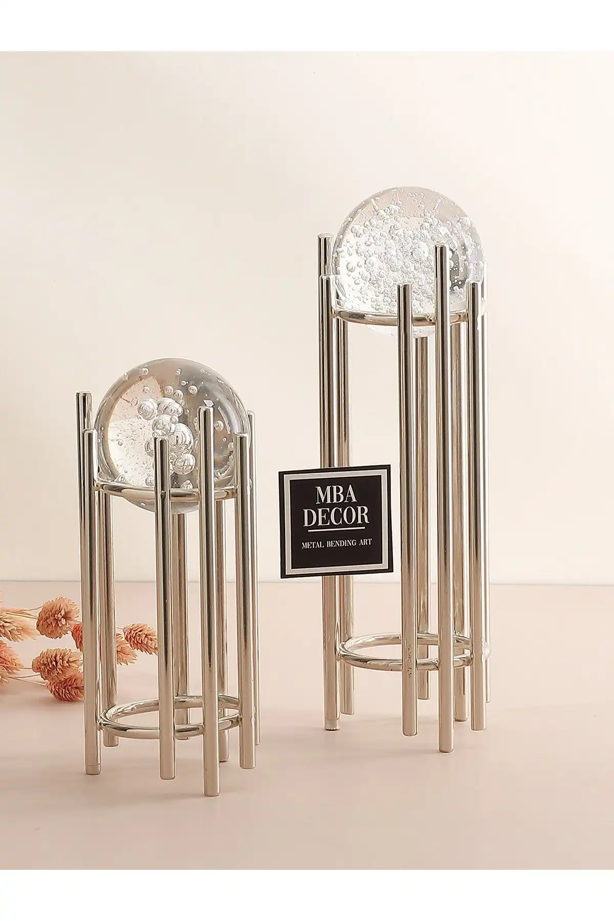 MBA Decor Metal Bending Gümüş Kristal Stand ile Modern ve Şık Ev Dekorasyonu