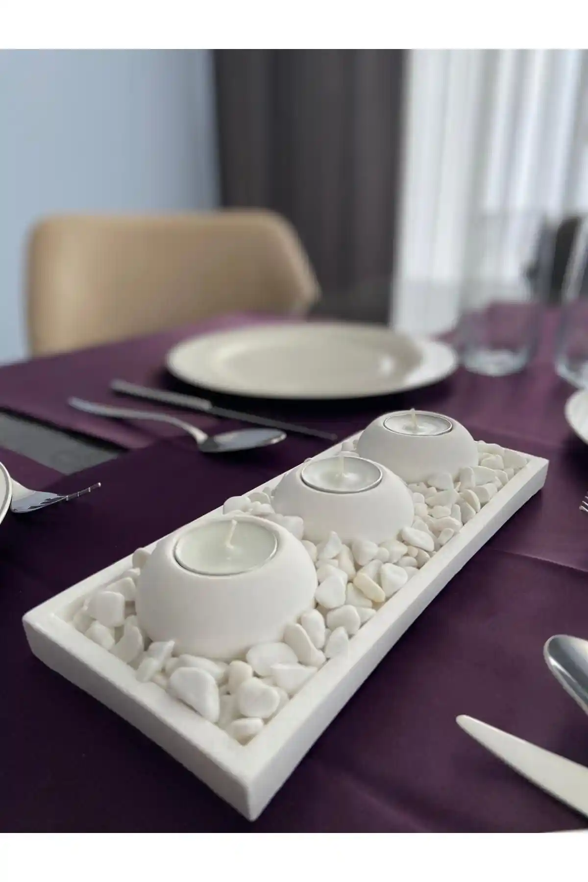 MorVilla 3'lü Tabaklı Mumluk Seti ile Modern ve Şık Ev Dekorasyonu Sağlayın