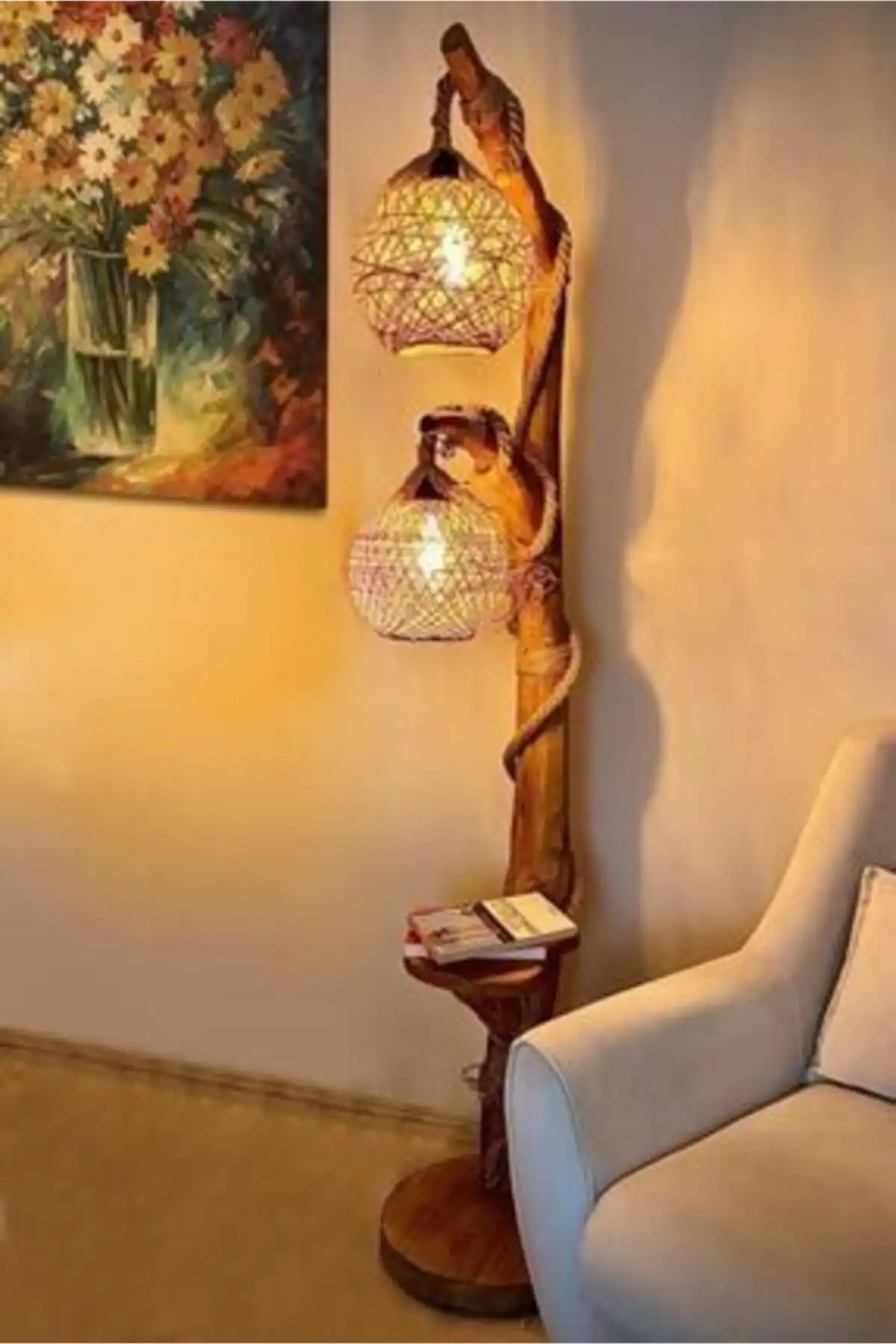 Natural Wooden Floor Lamp by menalART: Stylish and Practical for Your Space
