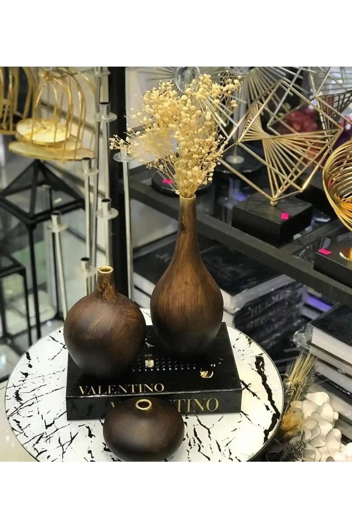 Dilek Kahverengi Seramik 3'lü Dekoratif Şişe Vazo ile Modern Ev Dekorasyonları